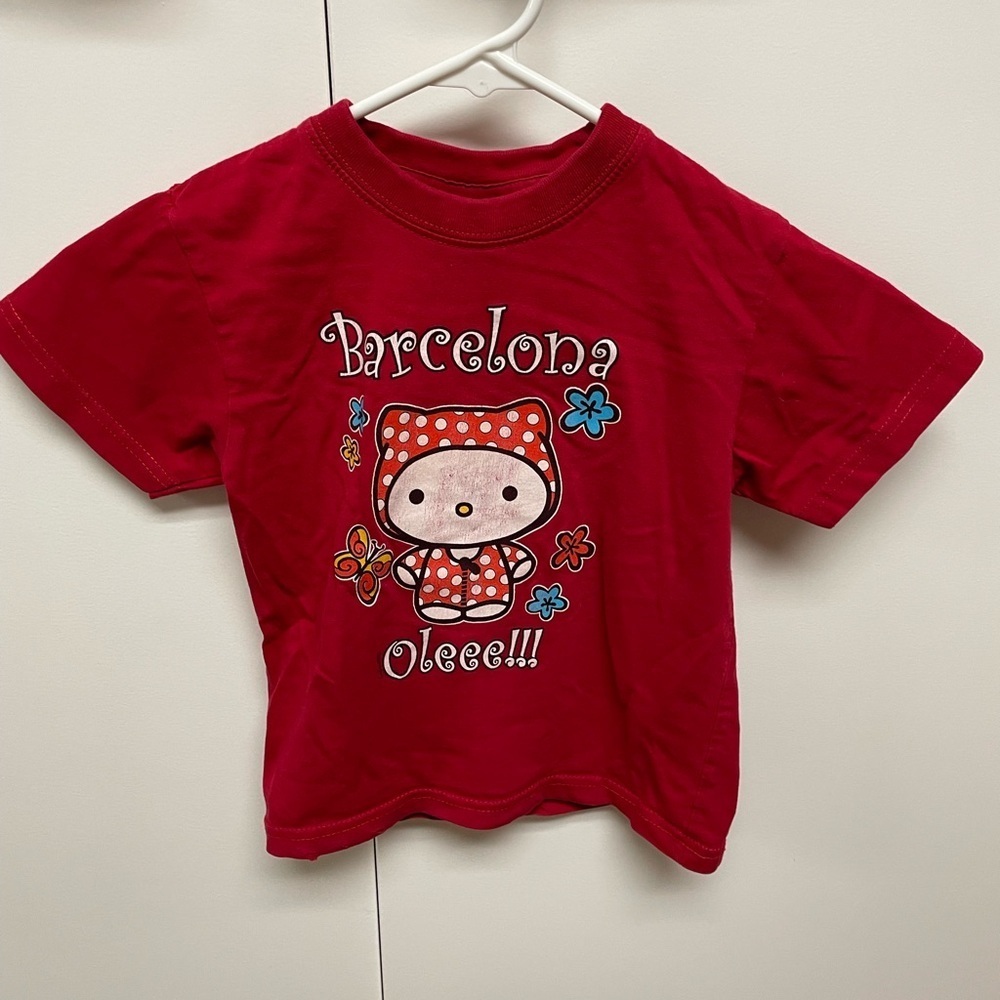 Hello Kitty Barcelona Oleee Girls Tee Shirt Size 6 Red Butterfly Short Sleeve